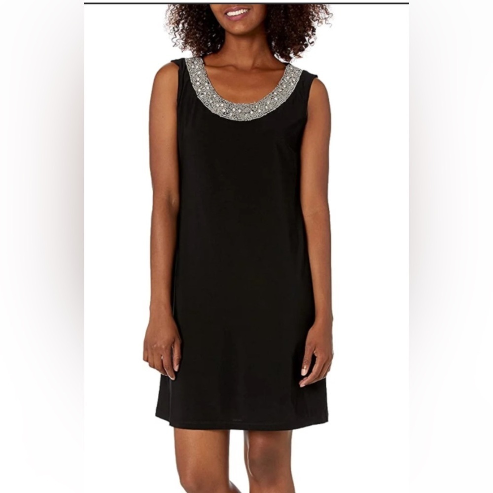 R&M RICHARDS Black Cocktail Dress W Embellishment at Neckline Women's Size 14
